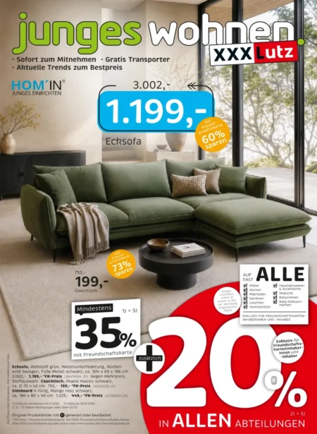 XXXLutz Prospekt ab 10.11.2026 (KW 42– 43) Junges Wohnen XXXLutz Junges Wohnen Prospekt ab 10.10.2026 Seite 1 mit Ecksofa, Cuchtisch, Sideboard & Rabatt-Aktionen