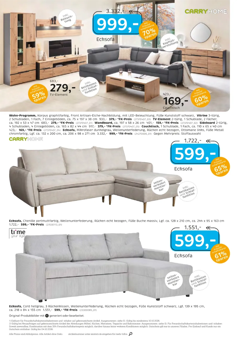 XXXLutz Junges Wohnen Prospekt KW40 Seite 2 mit Ecksofas, TV-Element, Sideboard und Couchtisch.