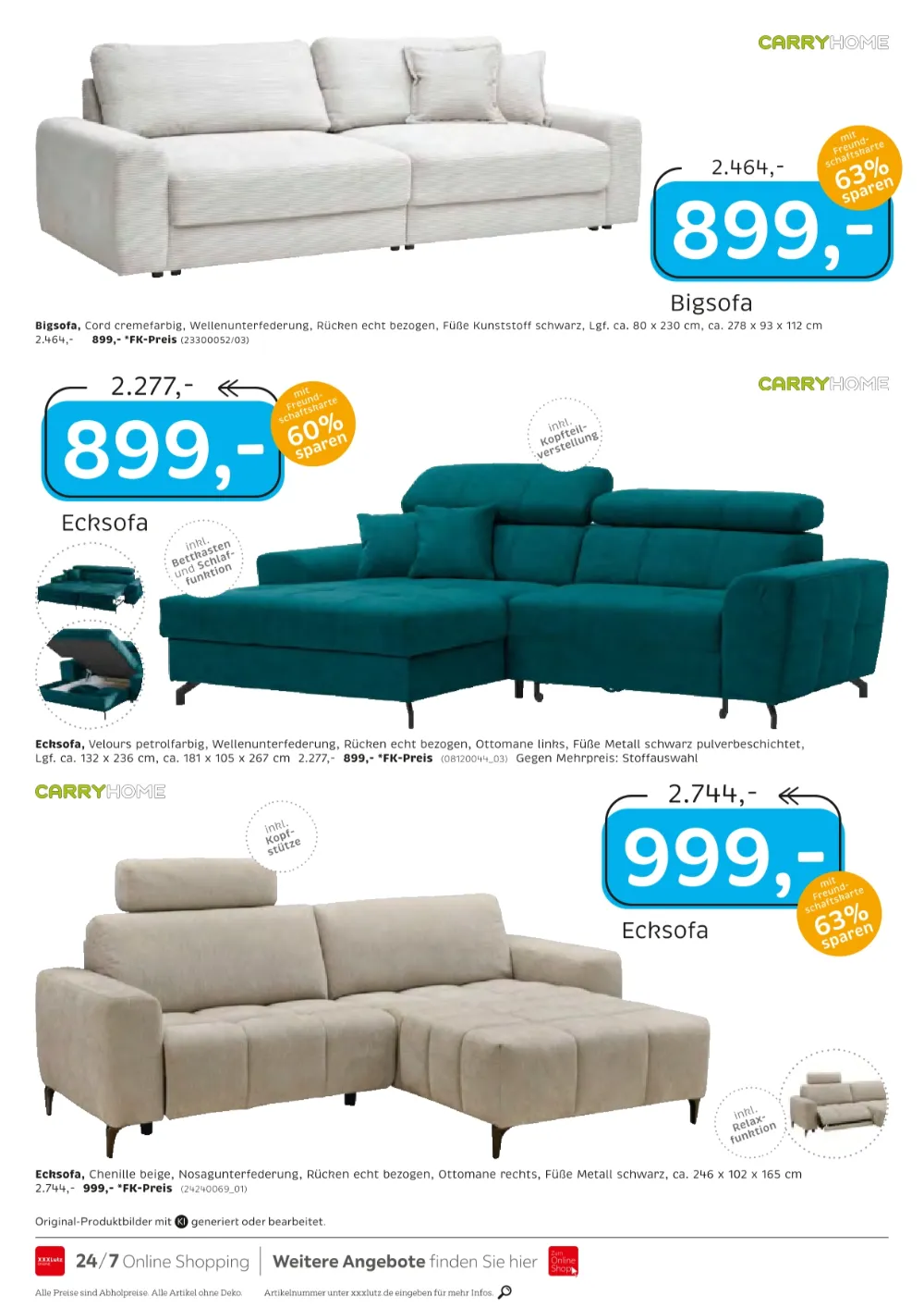 XXXLutz Junges Wohnen Prospekt KW40 Seite 4 mit Bigsofa und verschiedenen Ecksofas.