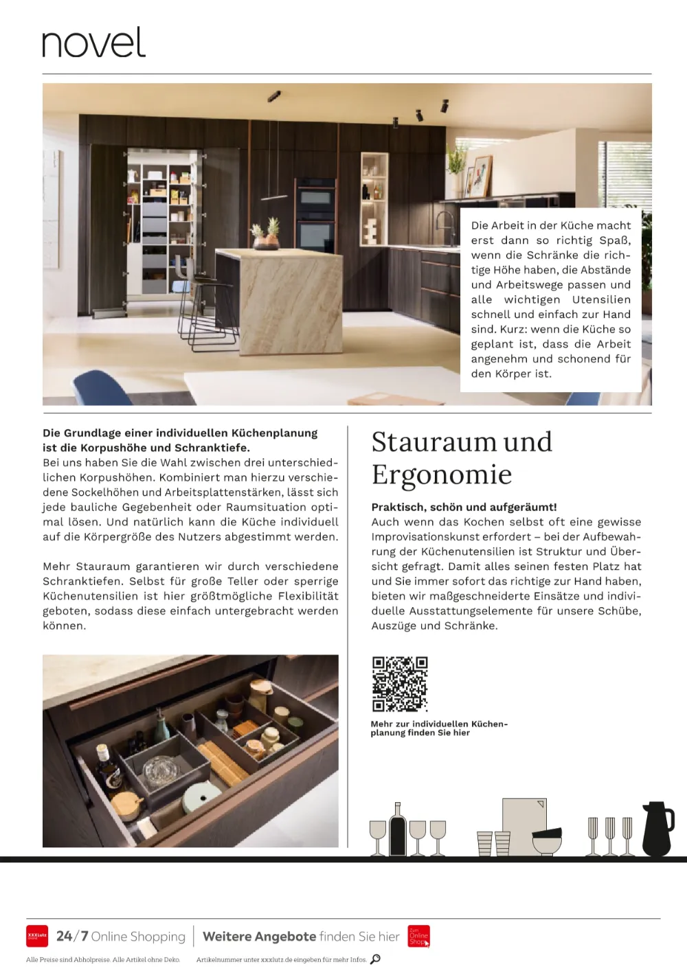 XXXLutz Küchen Prospekt KW40 Seite 2 mit Tipps für Küchenplanung, Stauraum, Ergonomie und Schranktiefe.