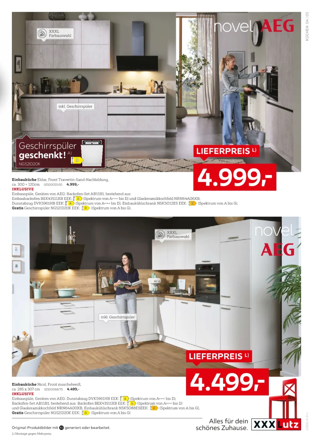 XXXLutz Küchen Prospekt KW40 Seite 5 mit Einbauküche Eldar, Einbauküche Nicol, Backofen und Kühlschrank.