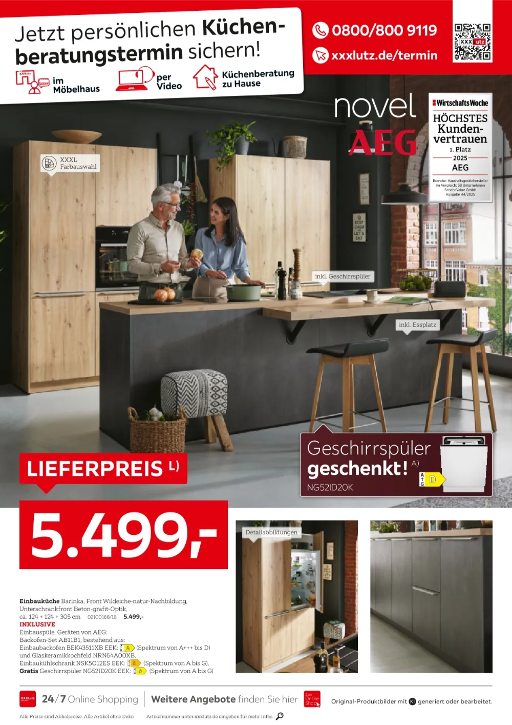 XXXLutz Küchen Prospekt KW40 Seite 6 mit Einbauküche Barinka, Inselküche und Küchenberatungstermin.