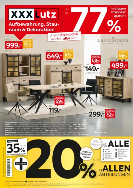 XXXLutz Prospekt 12.09.2026 (KW 38–39) XXXLutz Prospekt ab 12.09.2026 Seite 1 mit Buffet, Highboard, Sideboard, Esstisch und Armlehnstuhl