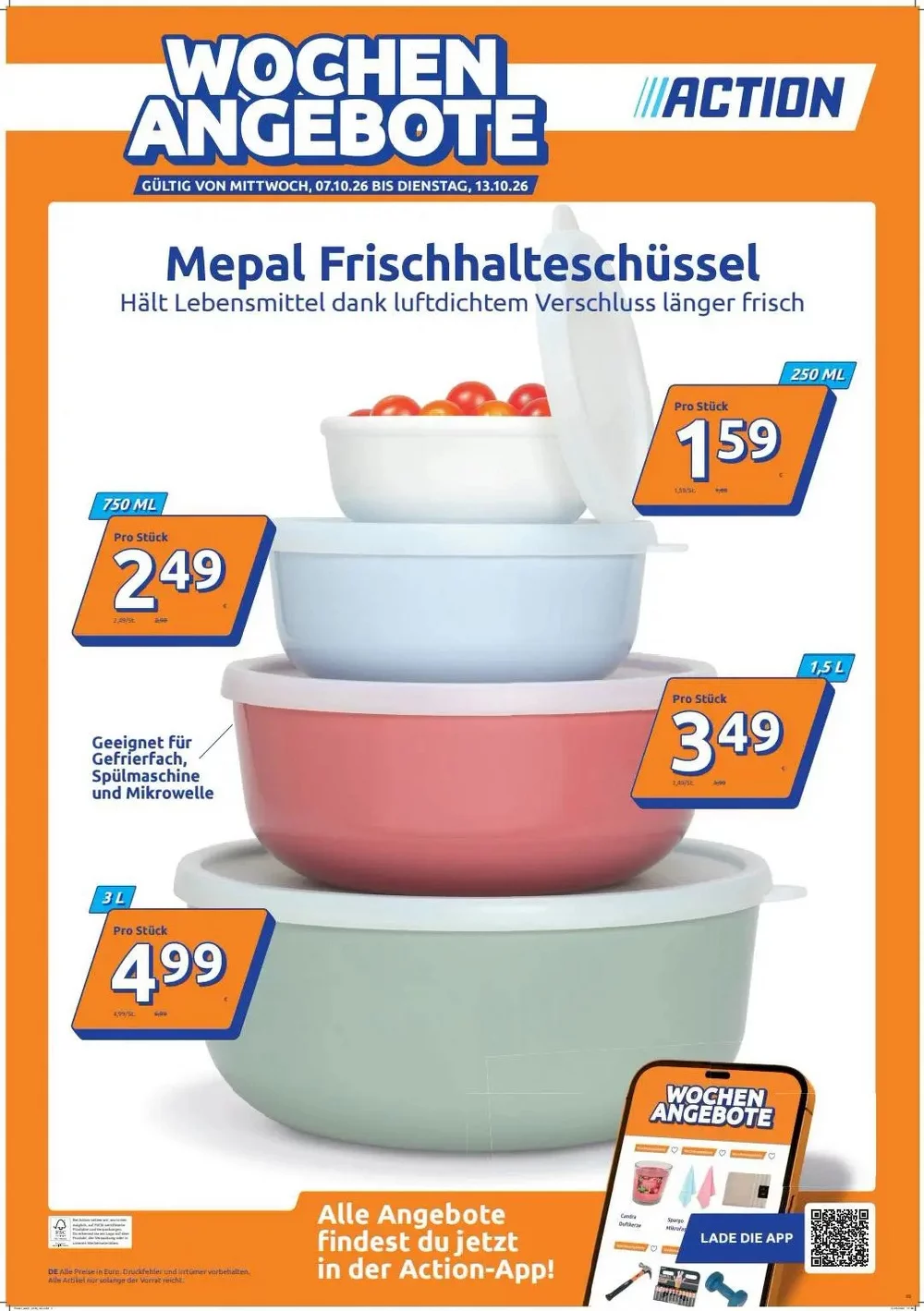 Action Prospekt KW 41 Seite 4 mit Mepal Frischhalteschüssel in verschiedenen Größen