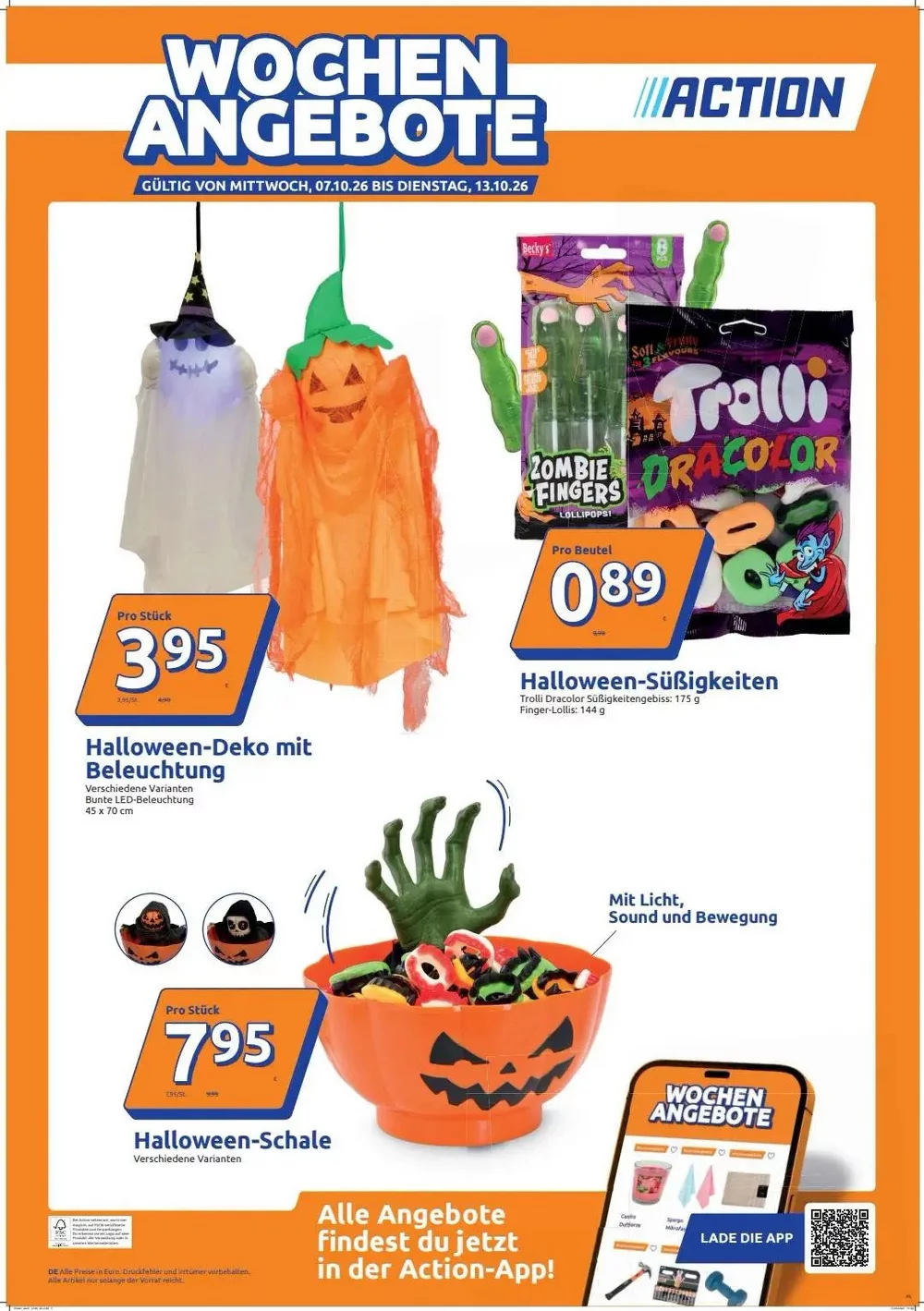 Action Prospekt KW 41 Seite 5 mit Halloween-Deko mit Beleuchtung, Halloween-Süßigkeiten und Halloween-Schale