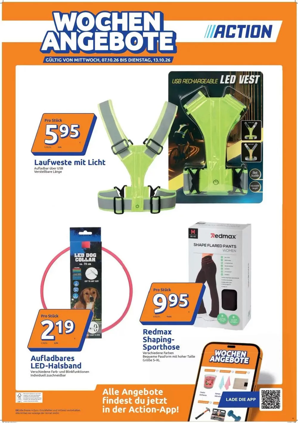 Action Prospekt KW 41 Seite 6 mit Laufweste mit Licht, aufladbarem LED-Halsband und Redmax Shaping-Sporhose