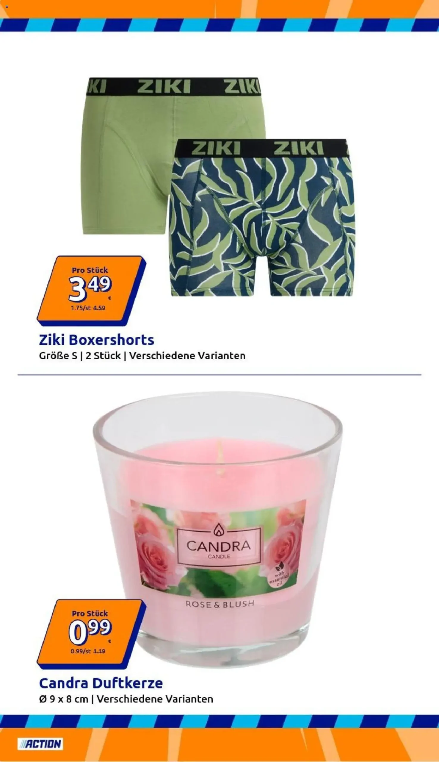 Action Prospekt KW 39 Seite 2 mit Ziki Boxershorts und Candra Duftkerze.