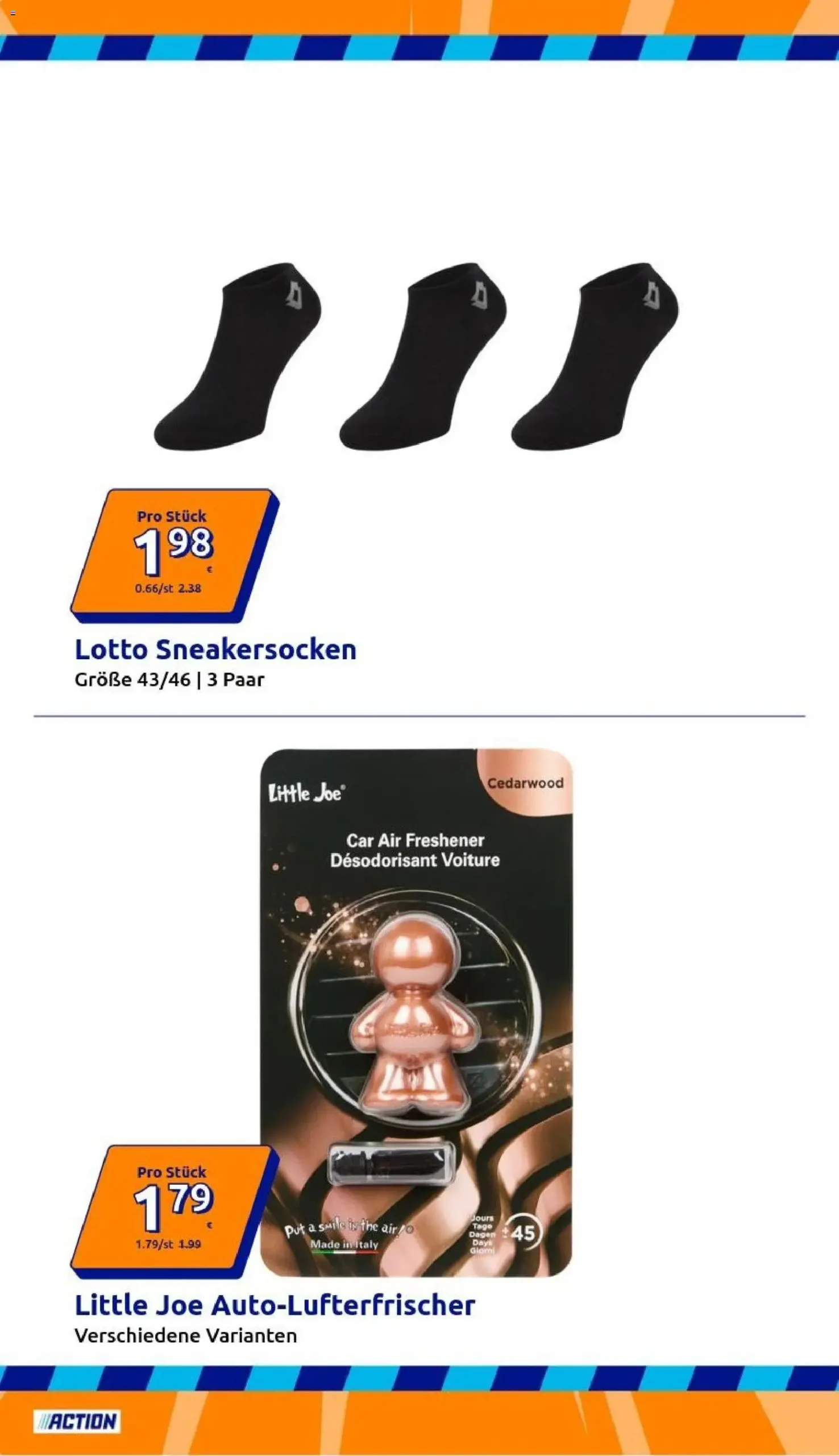 Action Prospekt KW 39 Seite 4 mit Lotto Sneakersocken und Little Joe Auto-Lufterfrischer.