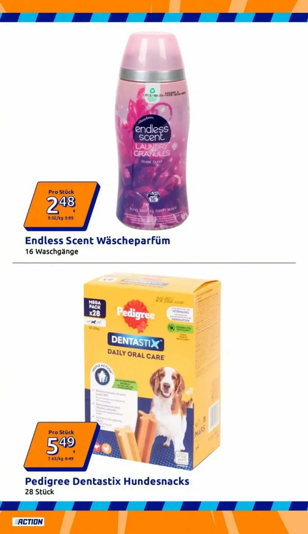 Action Prospekt KW40 Seite 4 mit Endless Scent Wäscheparfüm und Pedigree Dentastix.