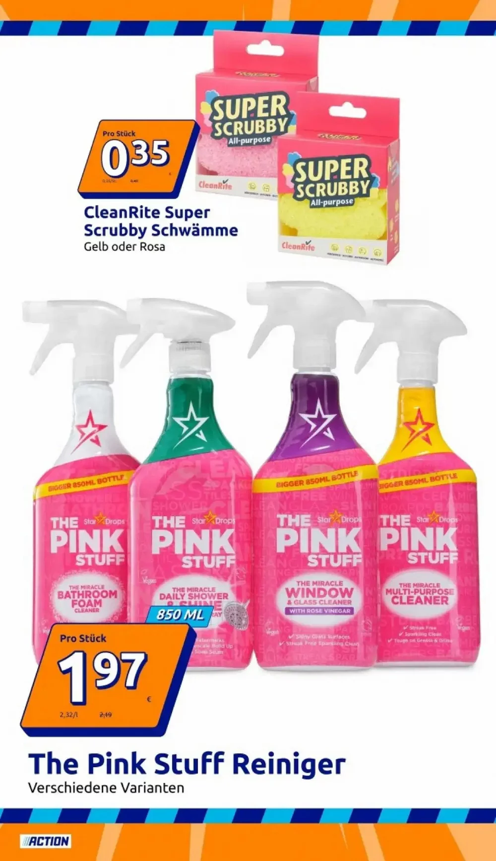 Action Prospekt KW40 Seite 5 mit CleanRite Schwämmen und The Pink Stuff Reiniger.
