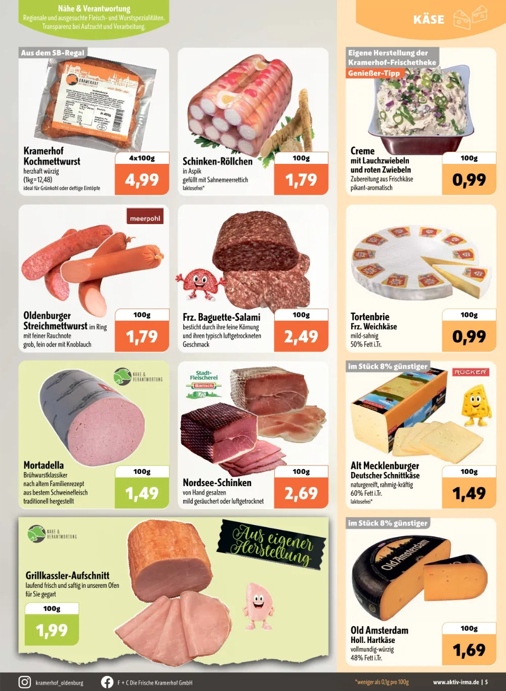 Aktiv Irma Prospekt KW 42 Seite 5 mit Kochmettwurst, Schinken-Röllchen, Oldenburger Mettwurst & Alt Mecklenburger