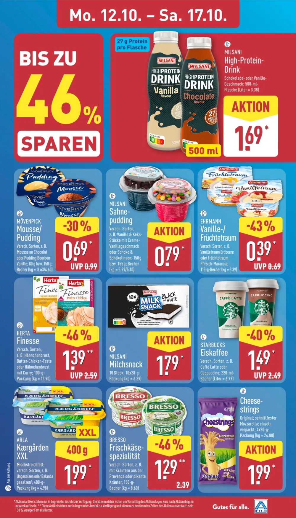 ALDI Nord Angebote KW 42 Seite 5 mit Angeboten für Protein-Drink, Mövenpick Pudding, Starbucks Eiskaffee, Kærgården und Bresso