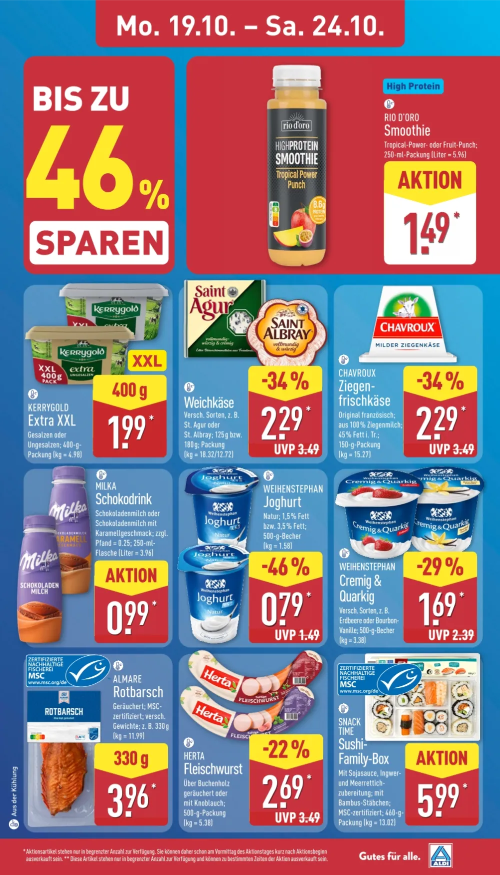 Aldi Nord Prospekt KW 43 Seite 5 mit Rio d'Oro Smoothie, Kerrygold Extra XXL, Saint Agur Weichkäse & Milka Schokodrink