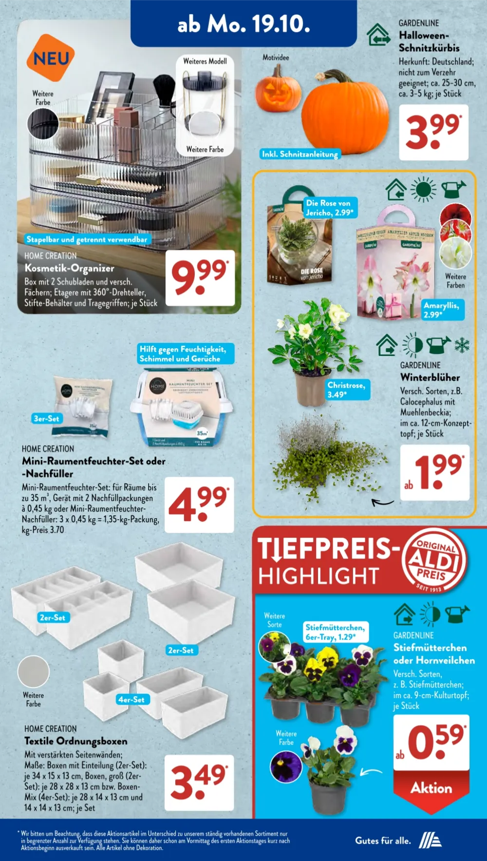 Aldi Süd Prospekt KW 43 Seite 2 mit Kosmetik-Organizer, Schnitzkürbis, Raumentfeuchter, Ordnungsboxen & Pflanzen