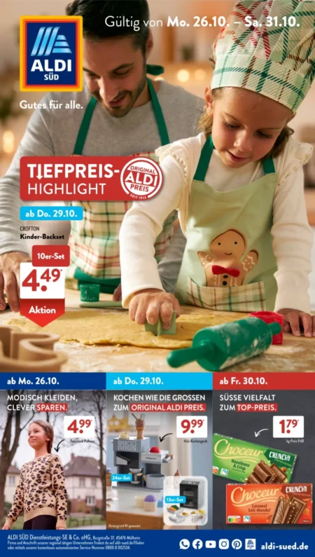 Aldi Süd Prospekt ab 26.10.2026 (KW 44) Aldi Süd Prospekt ab 26.10.2026 Seite 1 mit Crofton Kinder-Backset, Feinstrick-Pullover & Choceur Crunchy