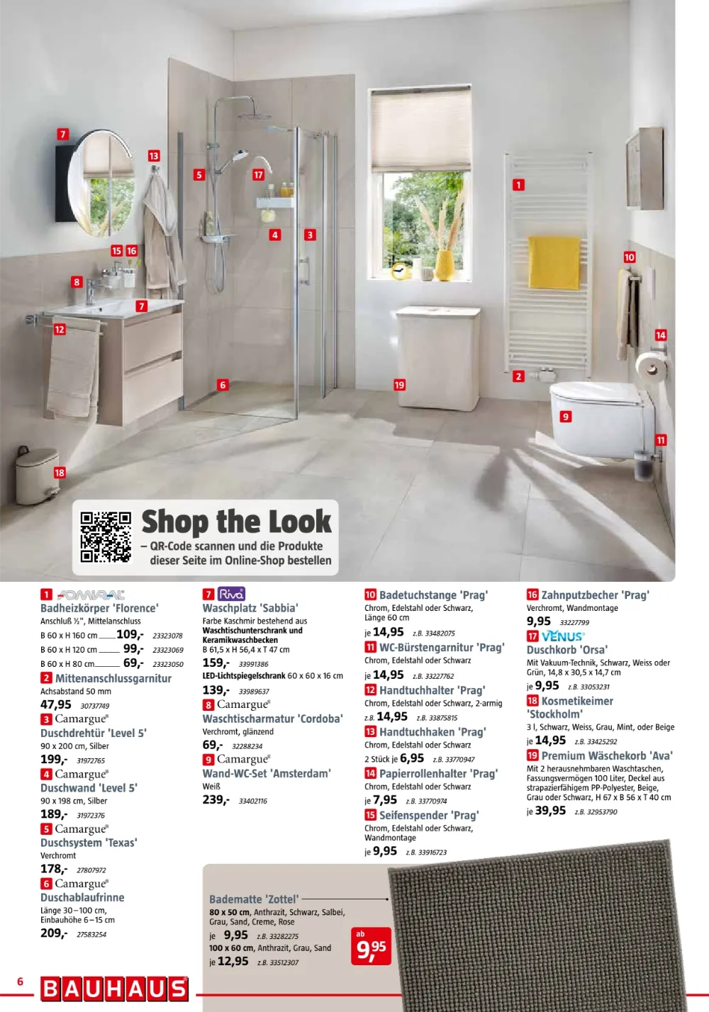 Bauhaus Prospekt KW41 Seite 6 mit Badheizkörper, Waschplatz, Duschsystem, Wand-WC, Armaturen & Badematte