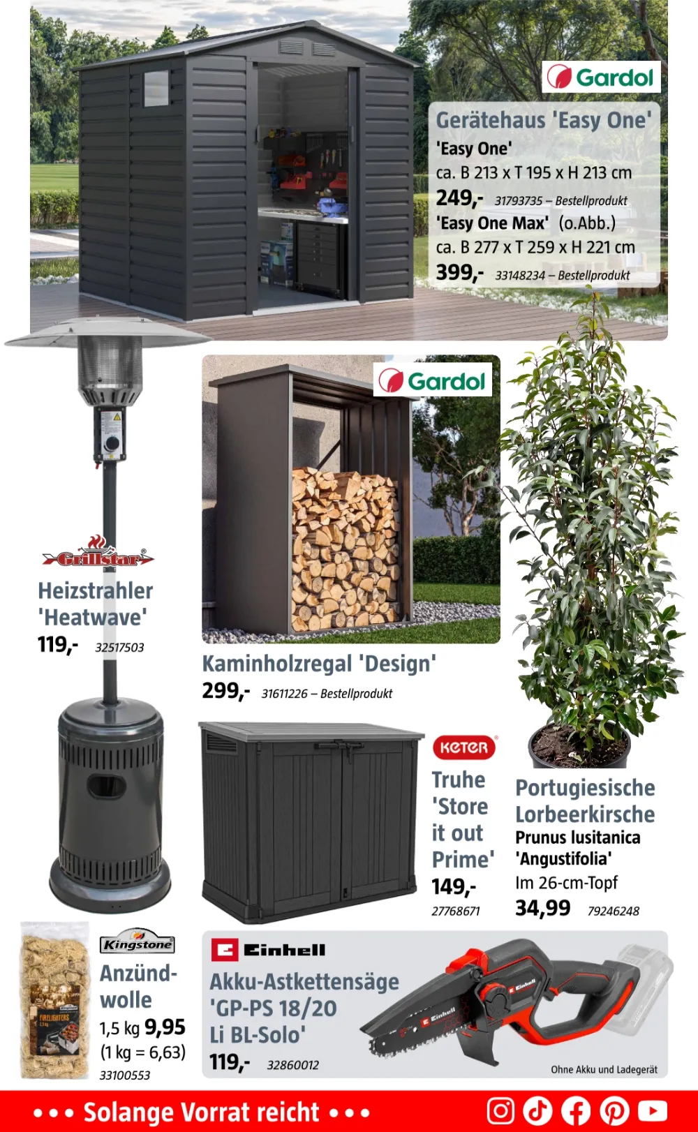 Bauhaus Prospekt KW 43 Seite 2 mit Gardol Gerätehaus Easy One, Heizstrahler Heatwave & Einhell Akku-Astkettensäge