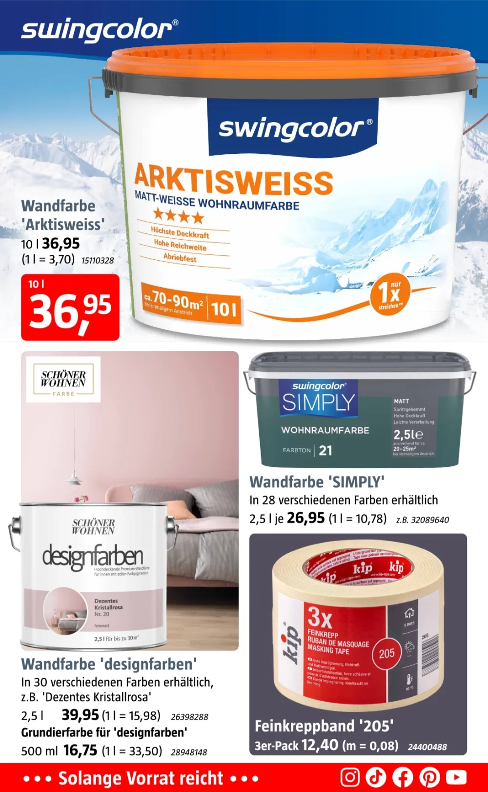 Bauhaus Prospekt KW 43 Seite 4 mit swingcolor Wandfarbe Arktisweiss, SIMPLY, Schöner Wohnen designfarben & Feinkreppband