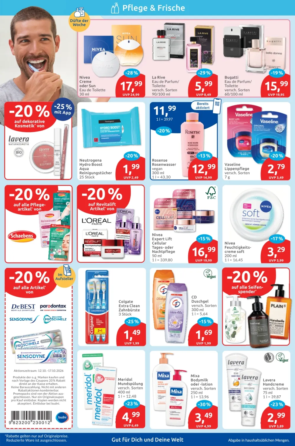 Budni Prospekt KW 42 Seite 2 mit Nivea, La Rive Parfum, Neutrogena, Vaseline, L'Oréal Revitalift & Mixa Bodymilk