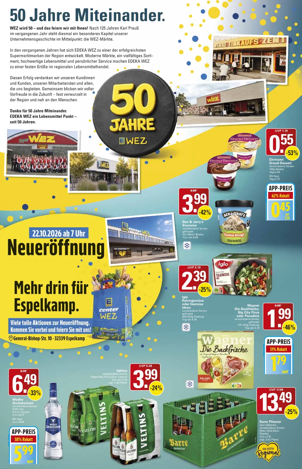 Budni Prospekt KW 43 Seite 2 mit Ehrmann Grand Dessert, Ben & Jerry's, Iglo Rahmgemüse & Wagner Die Backfrische
