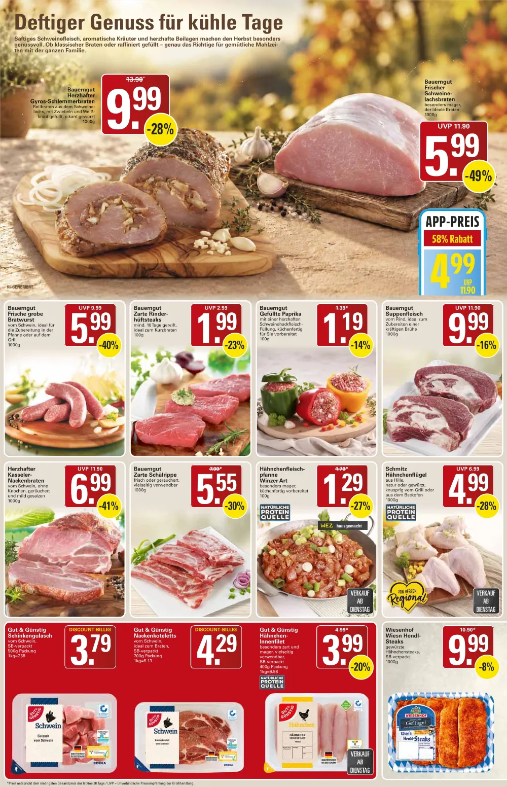 Budni Prospekt KW 43 Seite 6 mit Bauergut Gyros-Schlemmerbraten, Frischer Schweinelachsbraten & Bratwurst   
