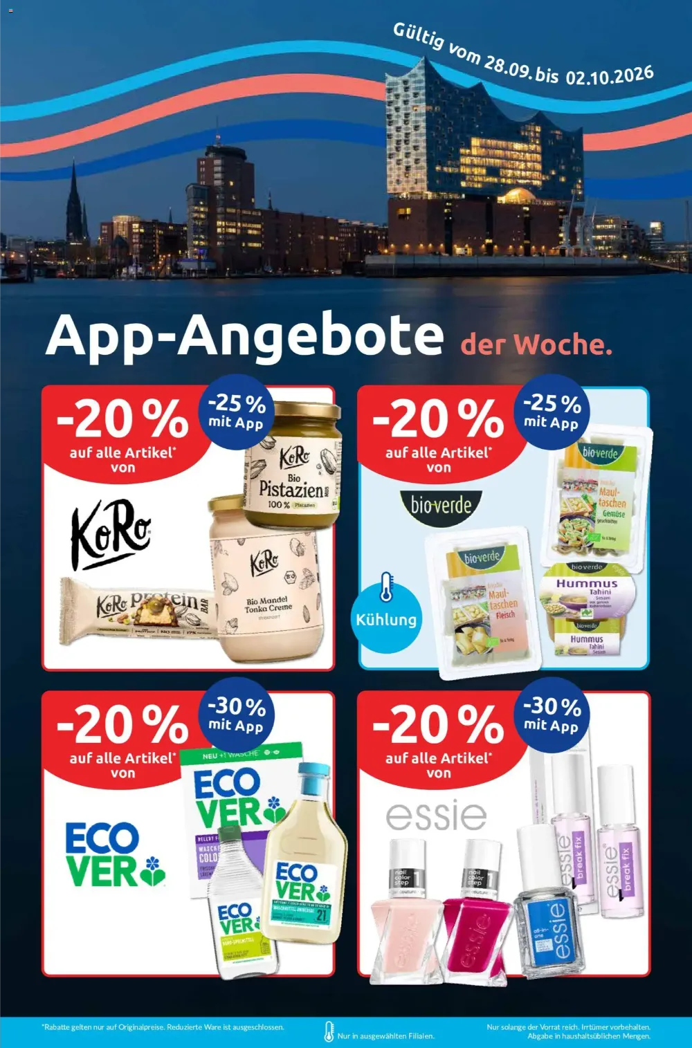Budni Prospekt KW 40 Seite 10 mit App-Rabatten für KoRo Bio-Pistazienmus, Bioverde Maultaschen, Ecover und Essie.