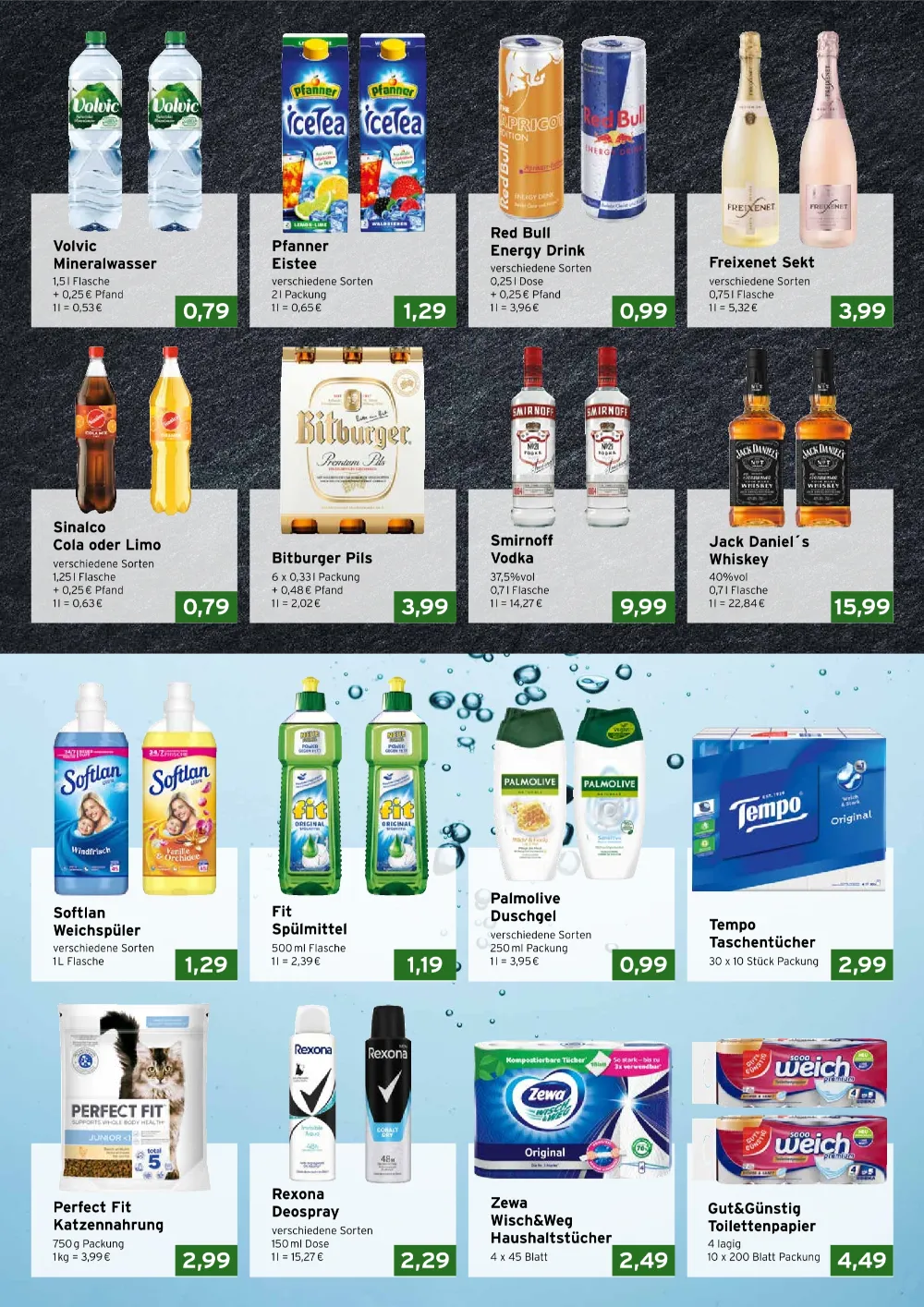 CAP Markt Prospekt KW 42 Seite 3 mit Volvic, Red Bull, Bitburger, Smirnoff, Softlan, Palmolive & Tempo