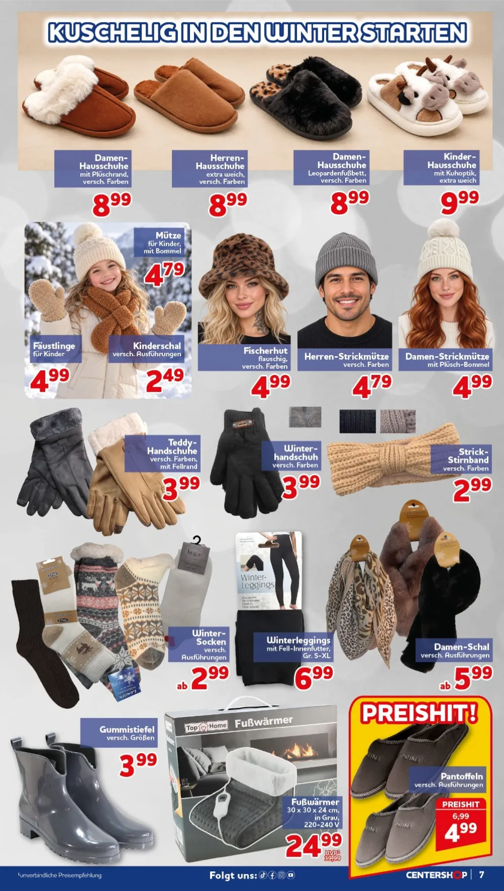 Centershop Prospekt KW 42 Seite 7 mit Damen-Hausschuhe, Mütze für Kinder, Fischerhut, Herren-Strickmütze & Fußwärmer