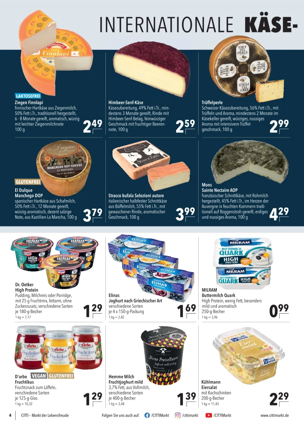 Citti Markt Prospekt KW 42 Seite 4 mit Ziegen Finnlapi, Himbeer-Senf-Käse, Trüffelperle & Dr. Oetker High Protein