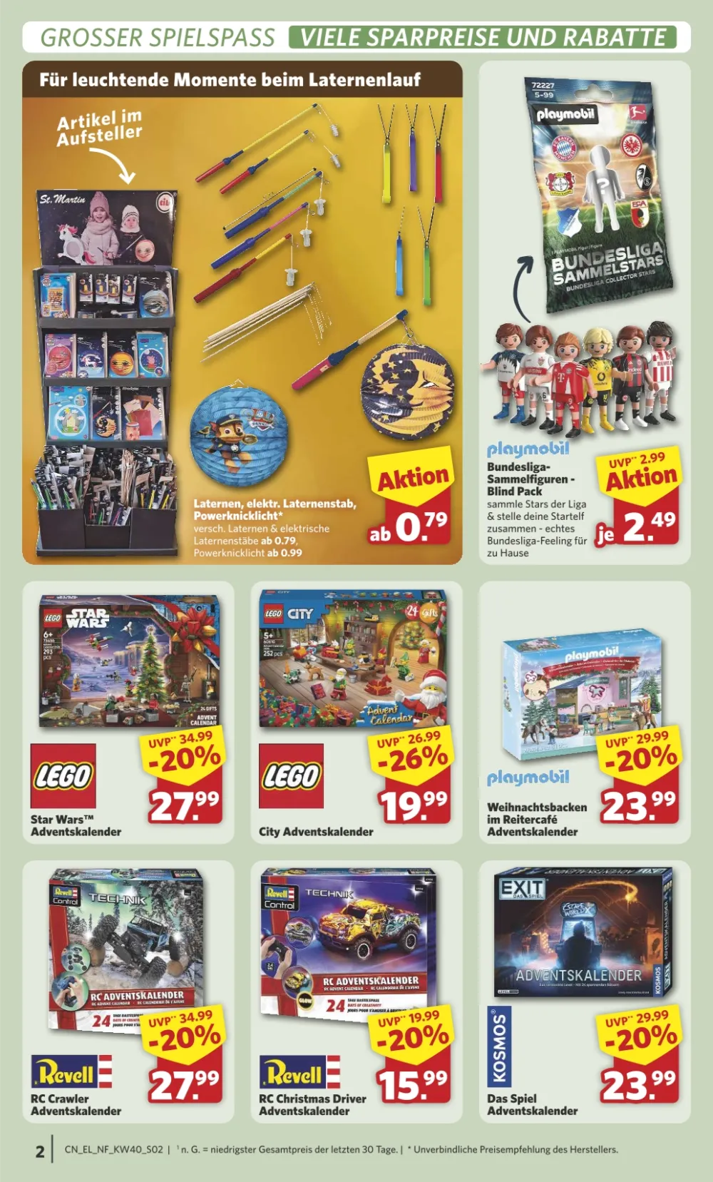 Combi Angebote KW40 Seite 2 mit Angeboten für Laternen, Playmobil Sammelfiguren und Lego Adventskalender.