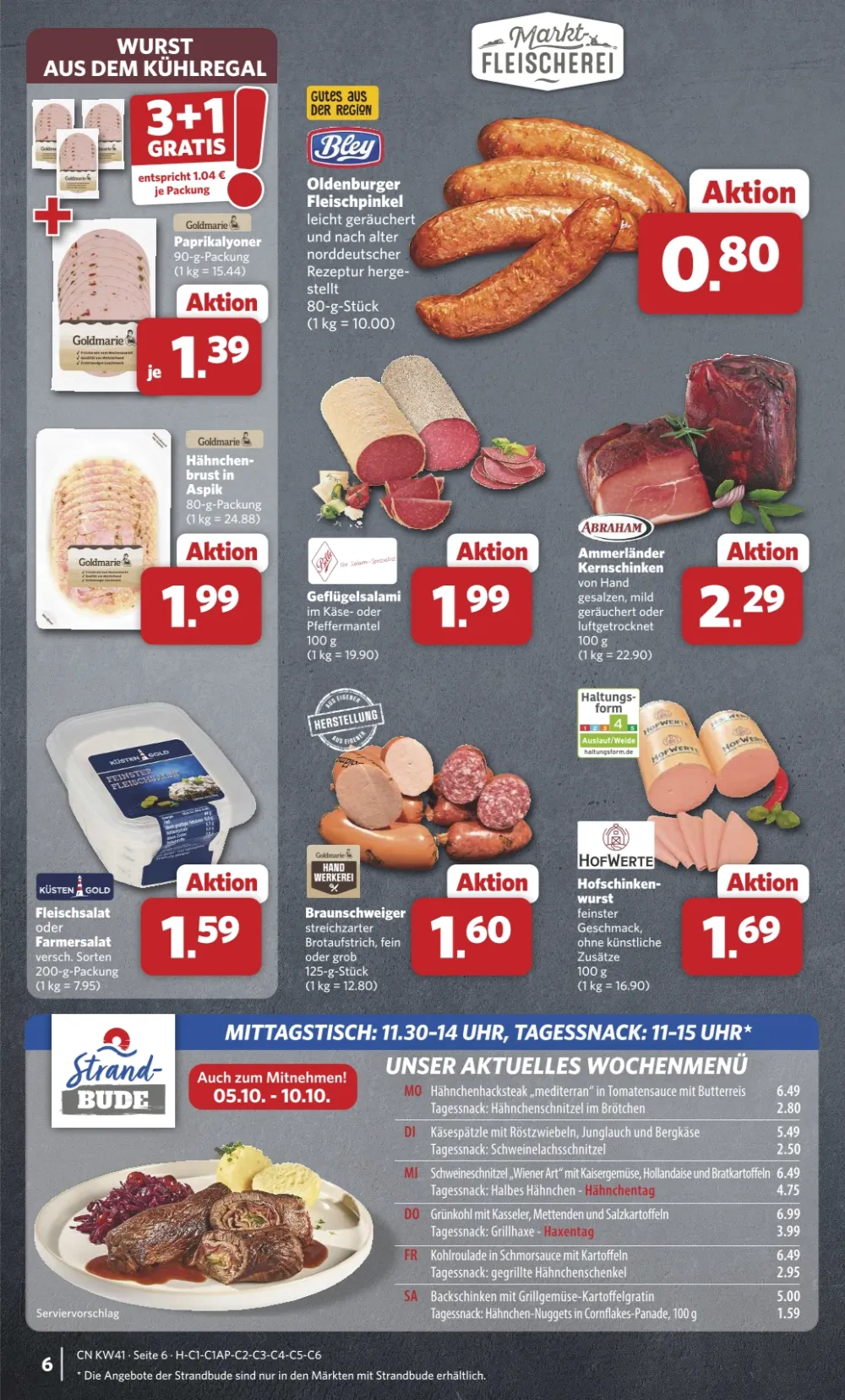 Combi Prospekt KW 41 Seite 6 mit Fleischpinkel, Geflügelsalami, Kernschinken und Fleischsalat