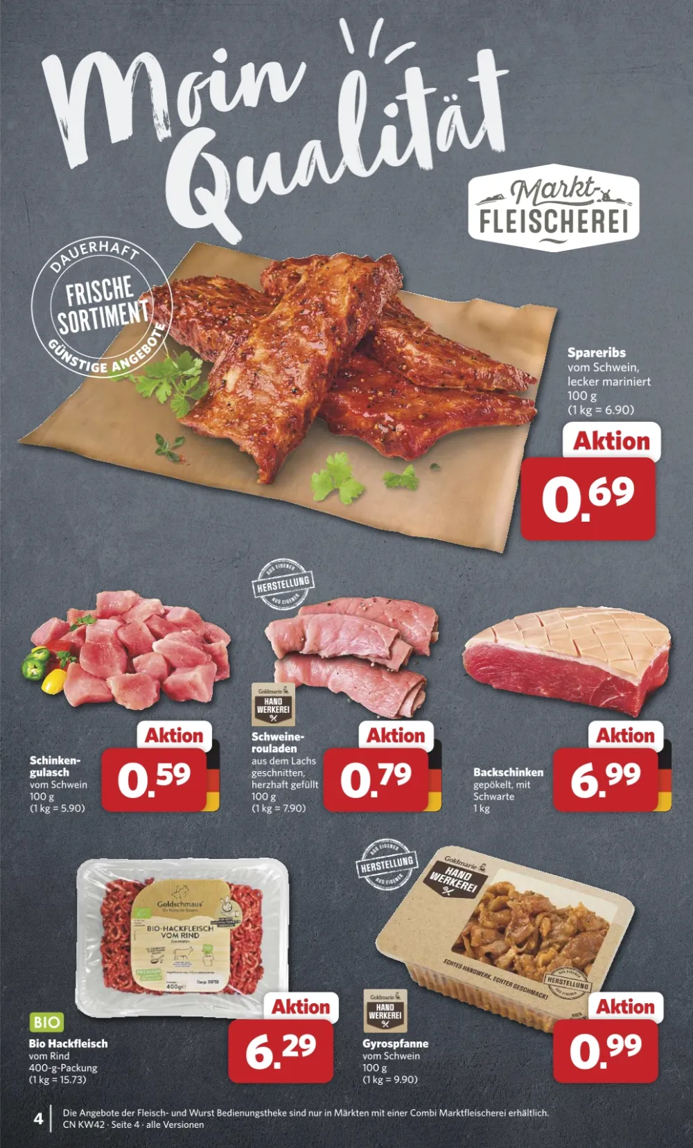 Combi Prospekt KW 42 Seite 4 mit Spareribs, Schinkengulasch, Schweine-Rouladen, Backschinken & Gyrospfanne