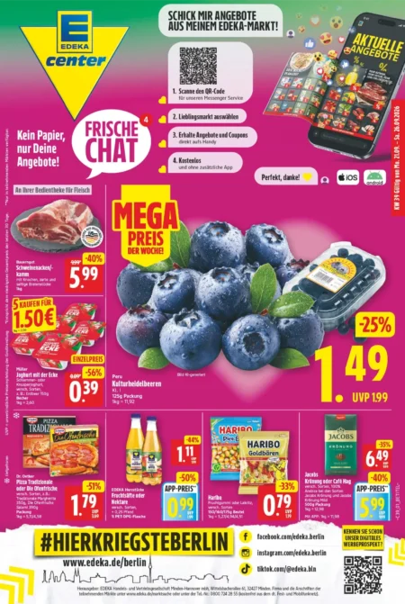 E Center Berlin Prospekt ab 21.09.2026 (KW 39) E-Center Berlin Prospekt ab 21.09.2026 Seite 1 mit Kulturheidelbeeren, Müller Joghurt, Haribo & Jacobs Krönung