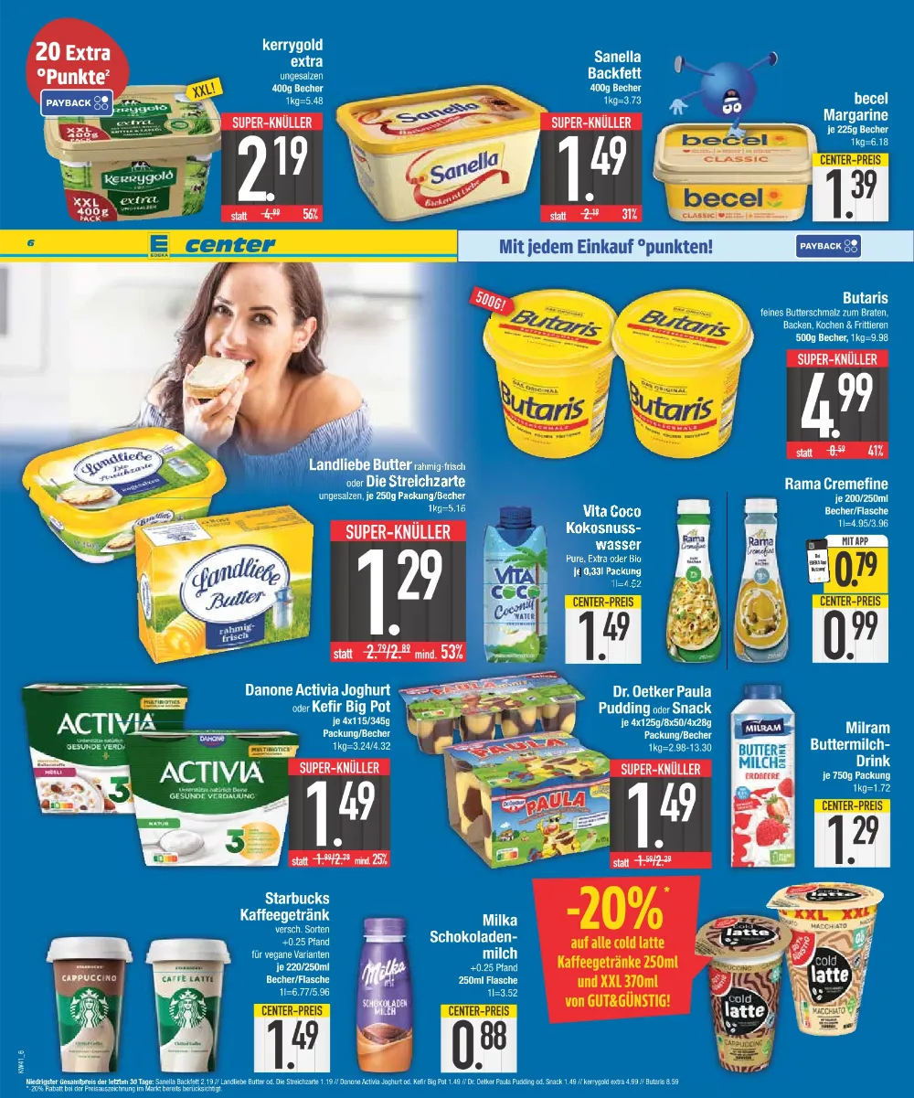 E-Center Prospekt KW 41 Seite 6 mit Kerrygold, Sanella, Becel, Landliebe Butter, Butaris, Rama Cremefine und Activia Joghurt