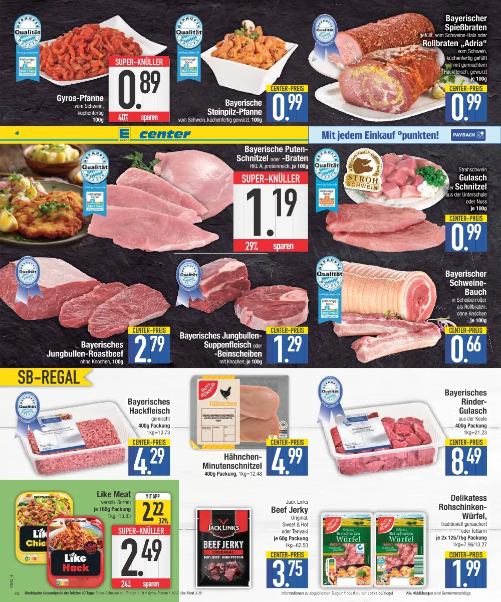 E-Center Prospekt KW 42 Seite 4 mit Gyros-Pfanne, Steinpilz-Pfanne, Spießbraten, Putenschnitzel & Hackfleisch