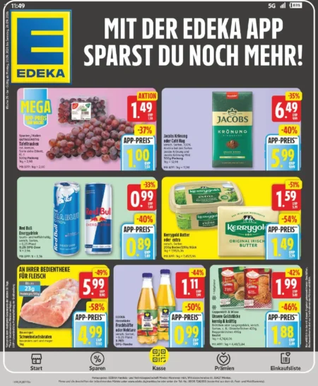Edeka Angebote im Prospekt ab 21.09.2026 (KW 39) Edeka Angebote ab 21.09.2026 Seite 1 mit Angeboten für Tafeltrauben, Jacobs Kaffee, Red Bull und Kerrygold Butter.
