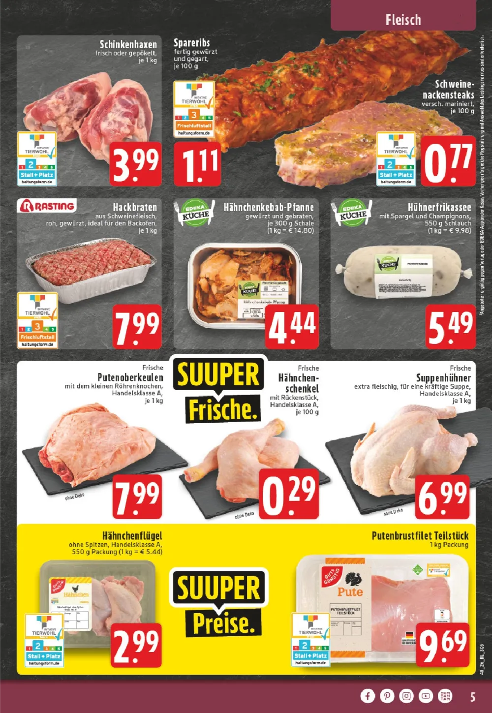 Edeka Dortmund Prospekt KW40 Seite 5 mit Schinkenhaxen, Spareribs, Nackensteaks, Hackbraten, Frikassee, Hähnchen und Pute.