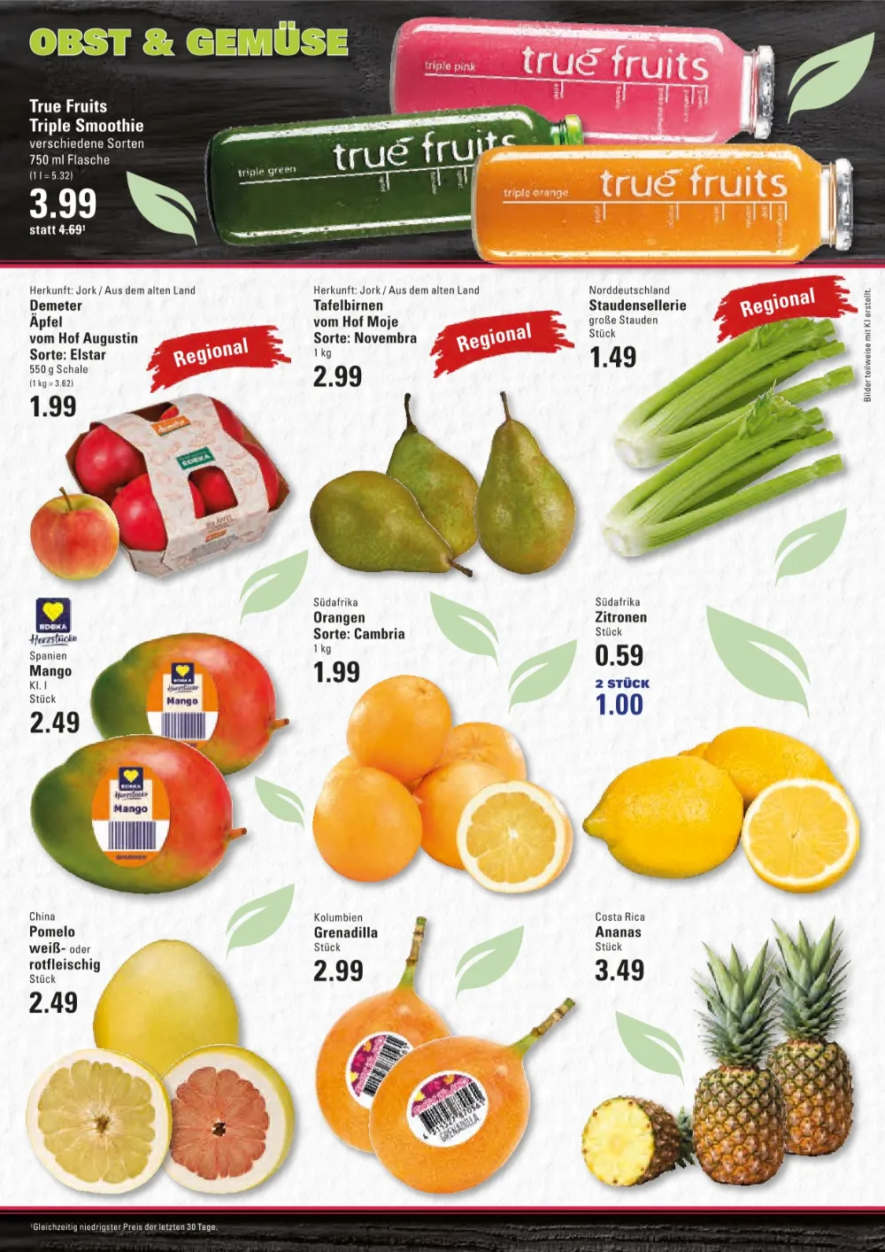 Edeka Meyers Frischecenter Prospekt KW 41 Seite 2 mit True Fruits Smoothie, Äpfeln, Birnen, Sellerie, Mango und Ananas