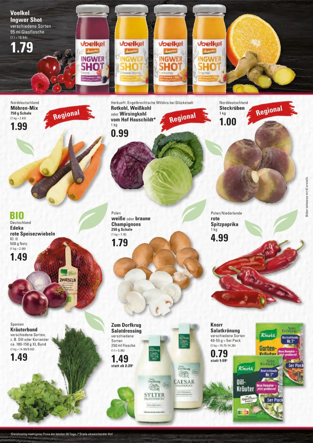 Edeka Meyers Frischecenter Prospekt KW 41 Seite 3 mit Voelkel Ingwer Shot, Möhren, Champignons, Paprika und Salatdressings