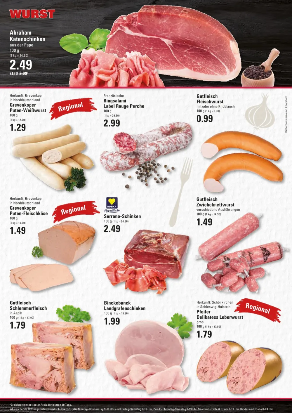 Edeka Meyers Frischecenter Prospekt KW 41 Seite 5 mit Katenschinken, Puten-Weißwurst, Ringsalami und Serrano-Schinken