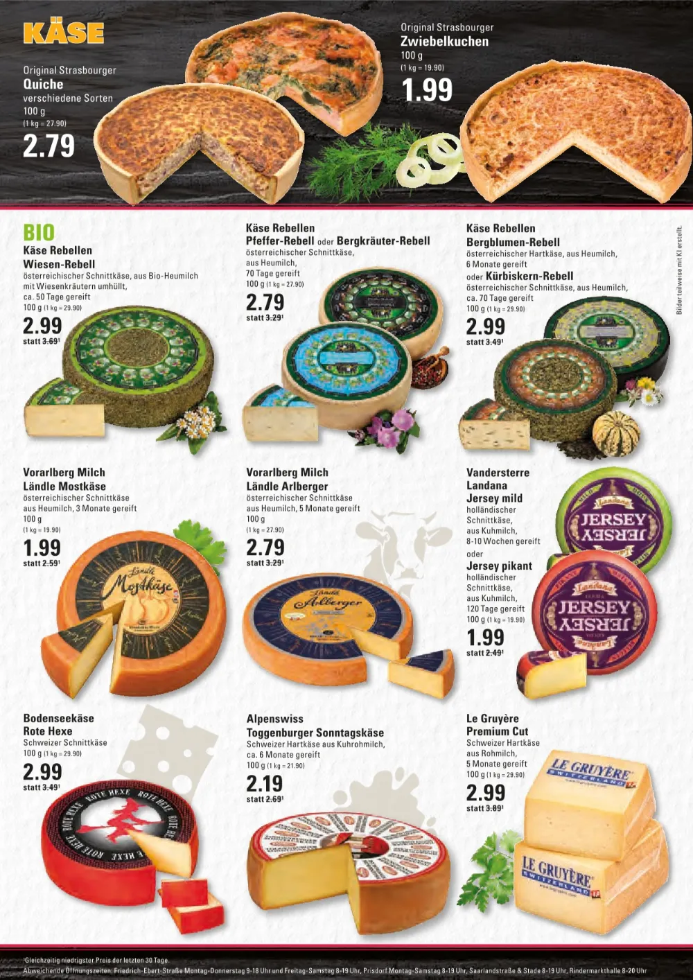 Edeka Meyers Frischecenter Prospekt KW 41 Seite 7 mit Zwiebelkuchen, Käse Rebellen, Mostkäse, Jersey Käse und Gruyère