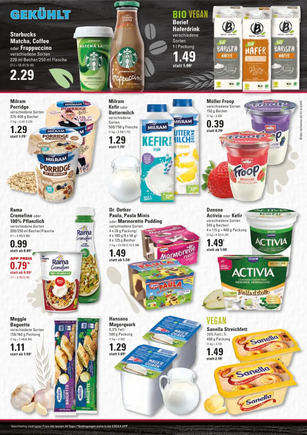 Edeka Meyers Frischecenter Prospekt KW 41 Seite 8 mit Starbucks Frappuccino, Berief Haferdrink, Milram Porridge und Froop