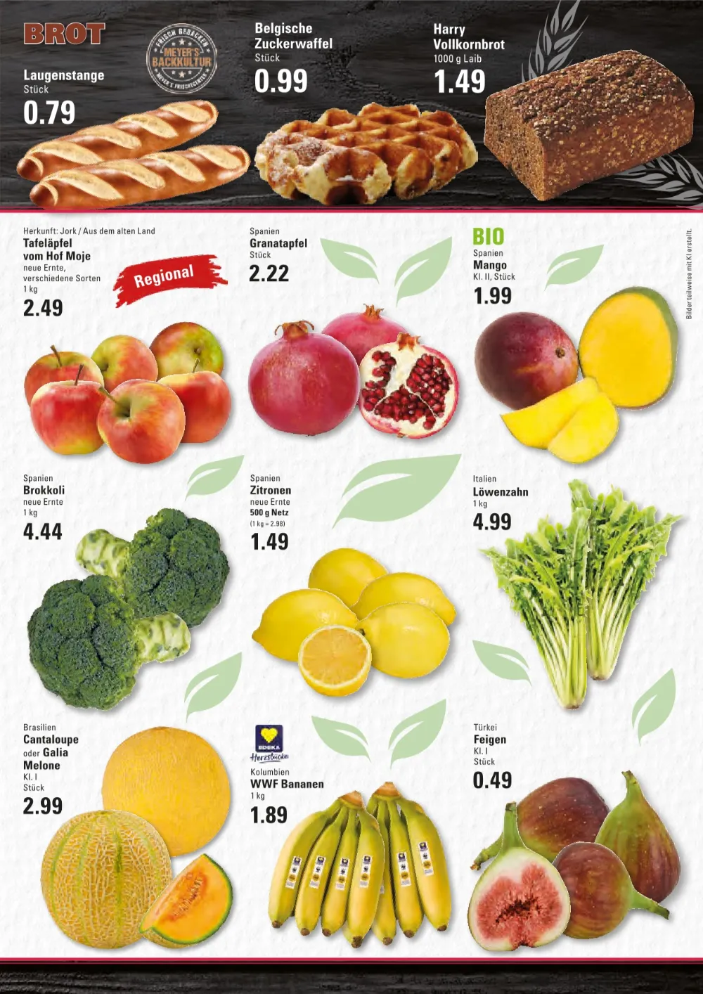 Edeka Meyer's Frischecenter Prospekt KW 42 Seite 3 mit Laugenstange, Zuckerwaffel, Vollkornbrot, Äpfeln & Granatapfel
