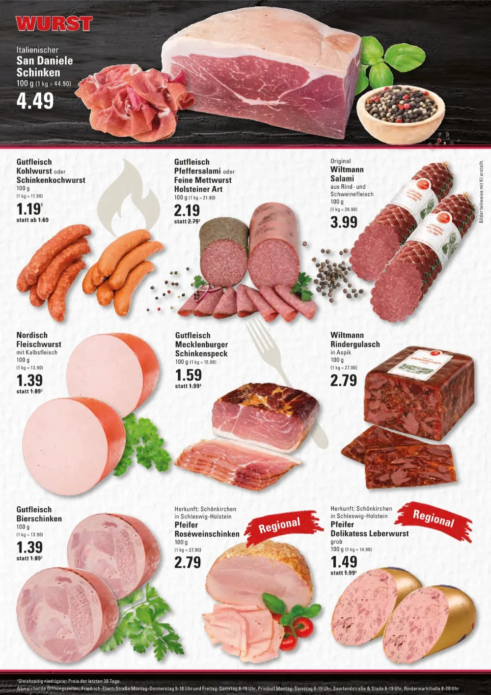 Edeka Meyer's Frischecenter Prospekt KW 42 Seite 5 mit San Daniele Schinken, Kohlwurst, Pfeffersalami & Fleischwurst