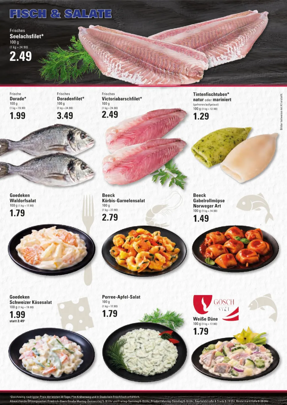 Edeka Meyer's Frischecenter Prospekt KW 42 Seite 6 mit Seelachsfilet, Dorade, Victoriabarschfilet & Tintenfischtuben
