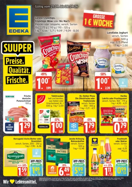 Edeka Nord Angebote im Prospekt ab 21.09.2026 (KW 39) Edeka Nord Angebote ab 21.09.2026 Seite 1 mit angeboten für Crunchips, Landliebe, Putenschnitzel und Haribo.