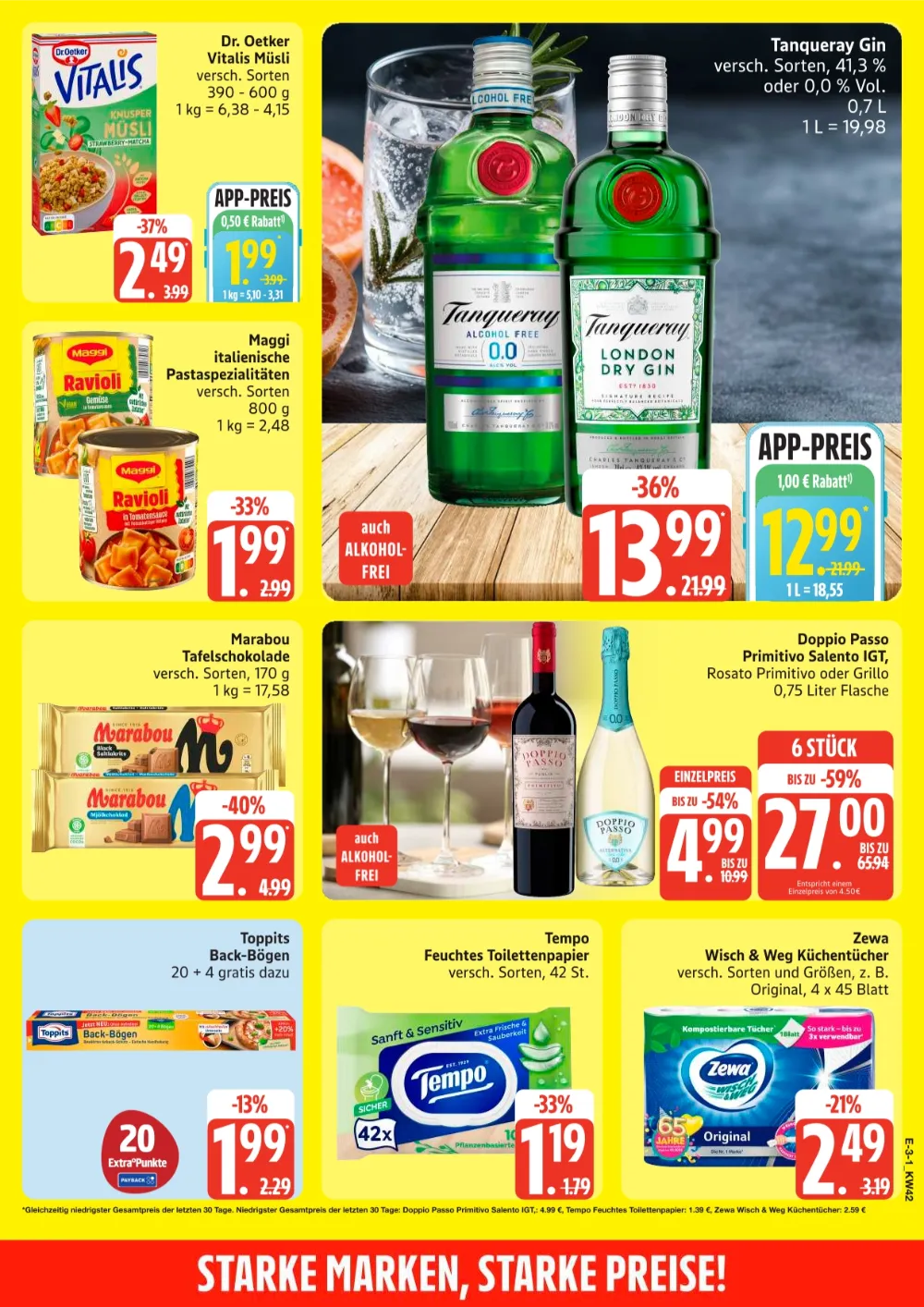Edeka Nord Prospekt KW 42 Seite 3 mit Tanqueray Gin, Vitalis Müsli, Maggi Ravioli, Marabou & Doppio Passo Wein