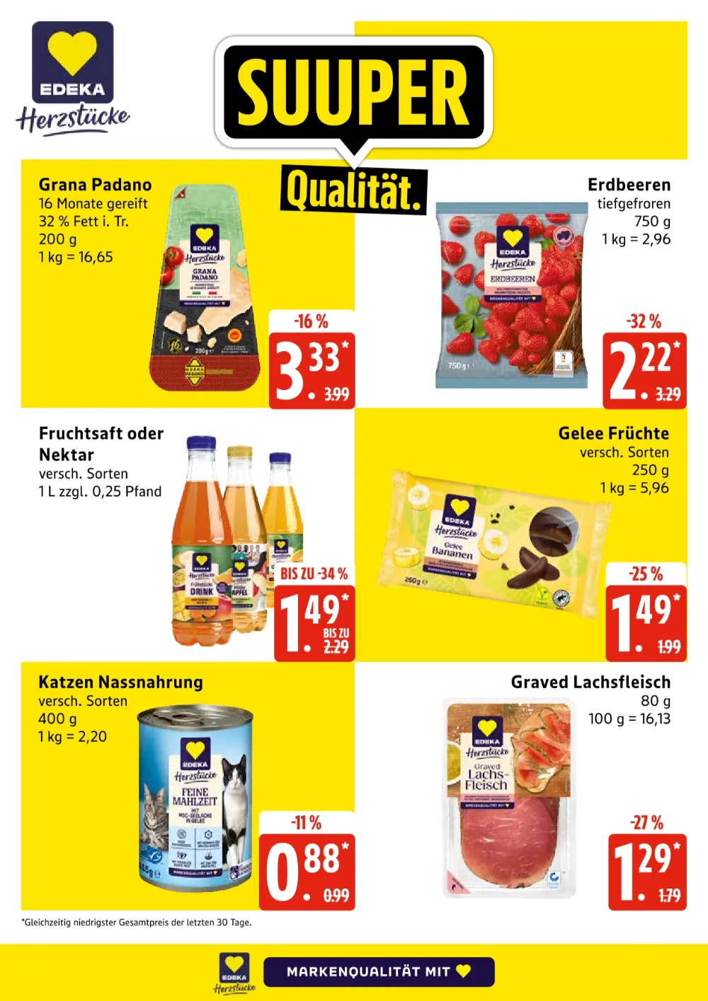 Edeka Nord Prospekt KW 42 Seite 4 mit Grana Padano, Erdbeeren, Fruchtsaft, Gelee Früchten & Graved Lachsfleisch