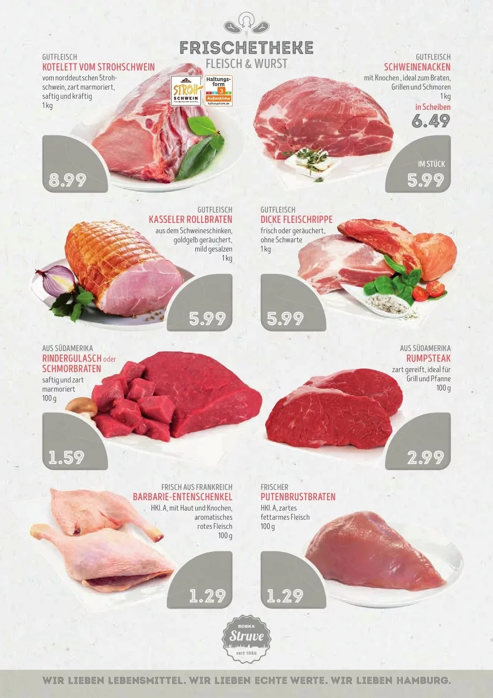Edeka Struve Prospekt KW 42 Seite 4 mit Kotelett, Schweinenacken, Kasseler Rollbraten, Rindergulasch & Rumpsteak