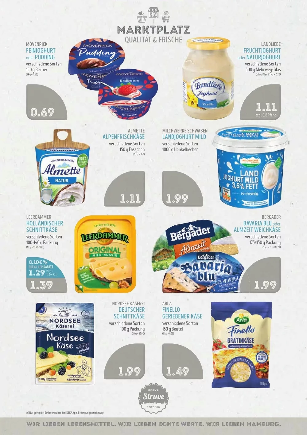 Edeka Struve Prospekt KW 42 Seite 6 mit Mövenpick Joghurt, Landliebe Joghurt, Almette, Leerdammer & Arla Finello
